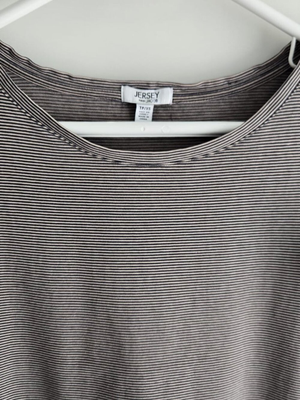 Jersey by Jacob Striped Long Sleeve Cotton Top XS Taupe Ivory Breton Stretch Tee - Picture 4 of 7
